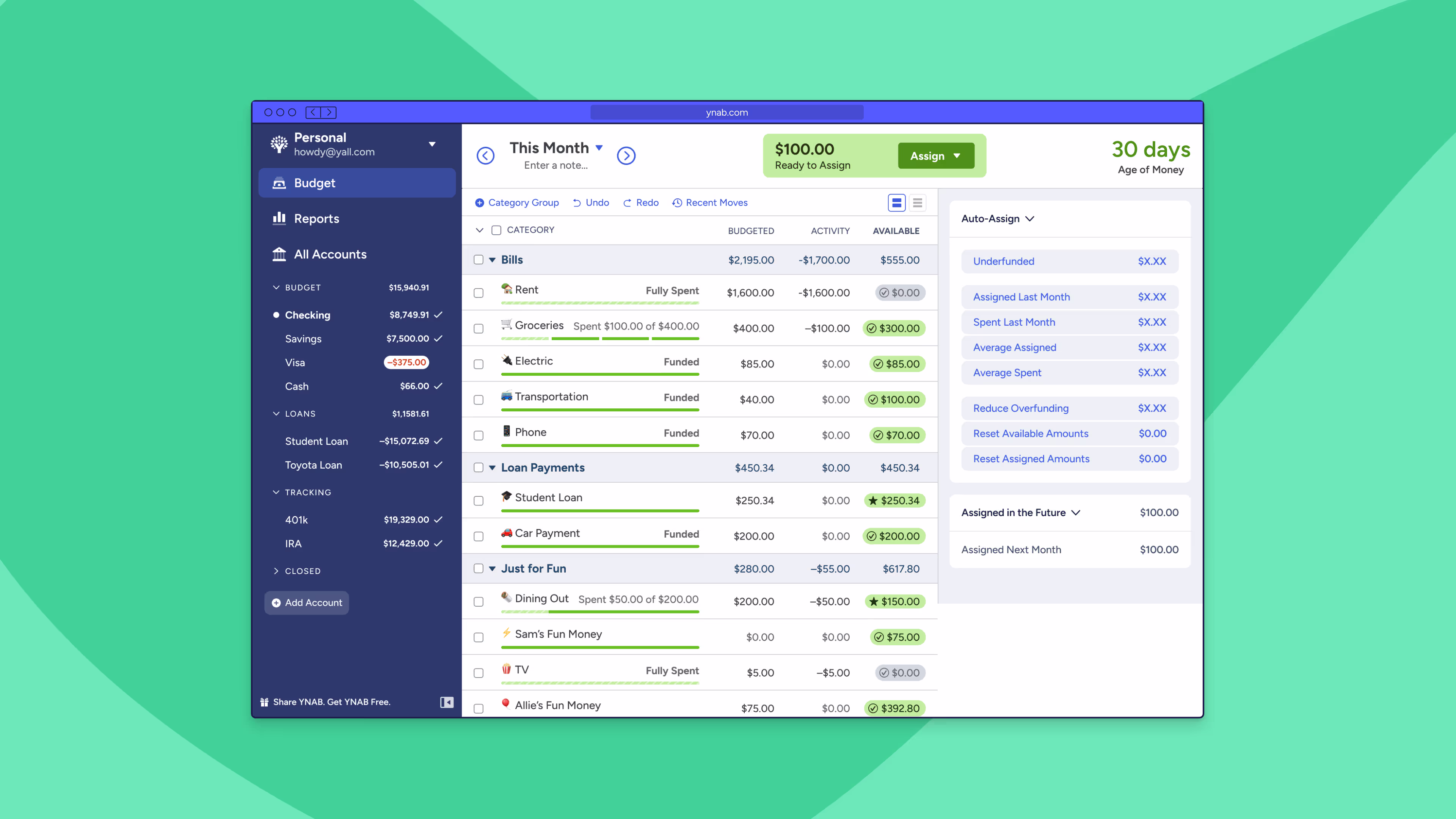 The YNAB web app